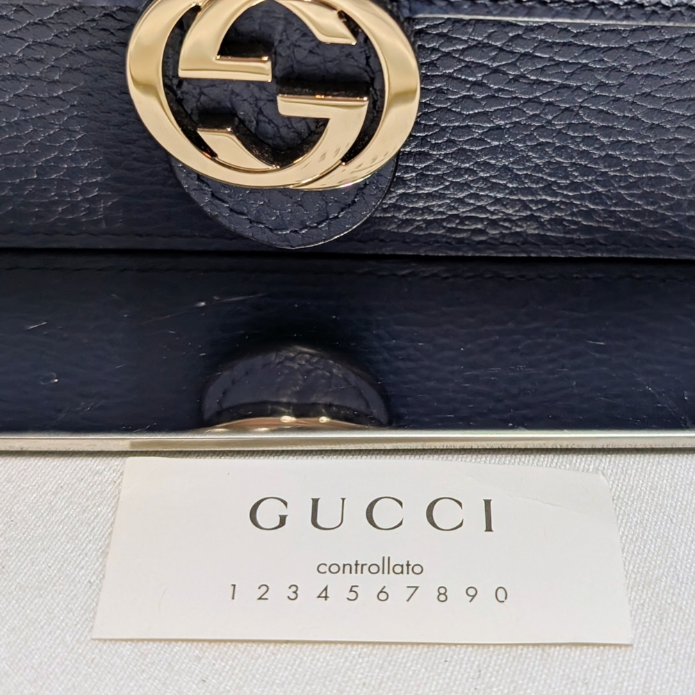 Gucci Interlocking G's Chain Wallet/ Crossbody Calfskin Blue Leather 🔥- NEW! - Picture 4 of 13